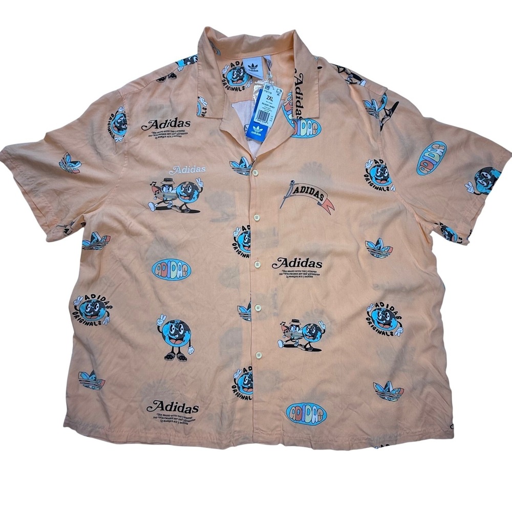 Adidas Originals Resort Shirt Acid Orange Cartoon Graphic Button Down IT8178 2XL